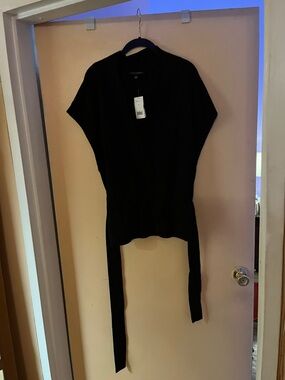 Banana Republic Black Short-Sleeve Wrap Top with Long Self-Tie
